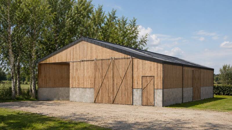 Façade Sud du bâtiment agricole projeté — vue de jour